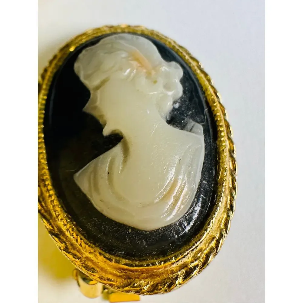 Vintage Cameo Brooch and Earrings Set